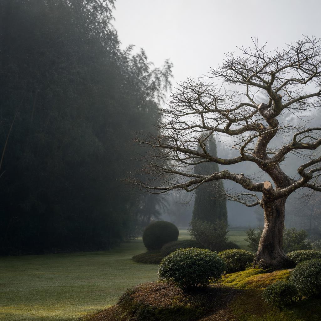 Giardino e alberi durante il riposo invernale